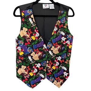 Vintage Women's Nutcracker Teddy Bear Santa Christmas Holiday Vest Side Large